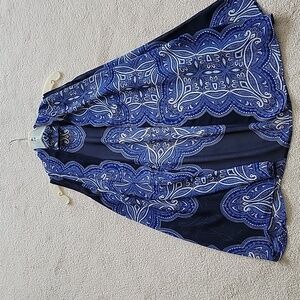 International Concept Cover-up/ Blouse Bluew/cream & black design Size 6